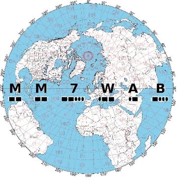 Azimuthal Projection Great Circle Map Logo created by Paul Scott MM7WAB