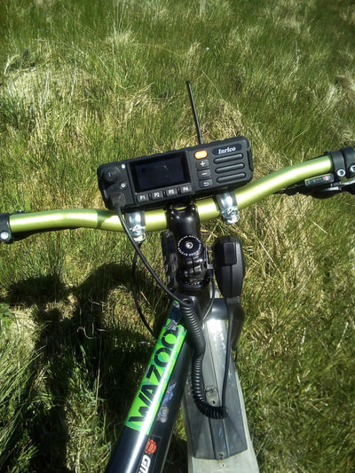 Inrico TM-7 network radio mounted on handlebars of Vodoo Fatbike. Used for GPS tracking and Global communications.