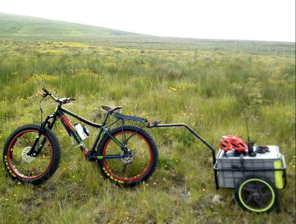 VooDoo Fatbike + trailer hauling portable HF,VHF station up in the Ayrshire hills.