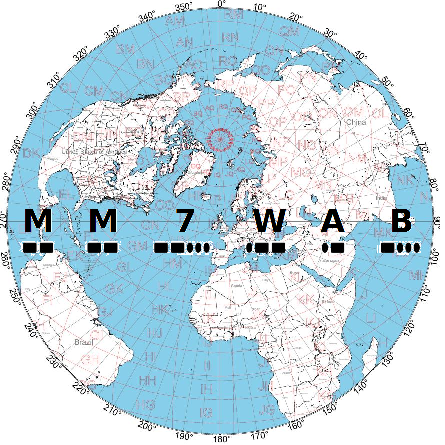 Great Circle Azimuthal Map projection from IO75sj  MM7WAB 