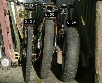 comparing tyre widths on different offroad bikes.